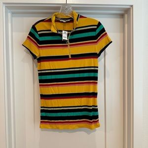 Express color striped short sleeve ring zip front tee
